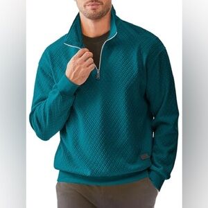 JMIERR MENS HALF ZIP WAFFLE LONG SLEEVE FLEECE PULLOVER BLUE SAPPHIRE